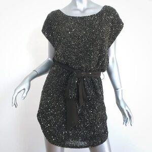 Haute Hippie Beaded Tie-Waist Mini Dress in Suntan